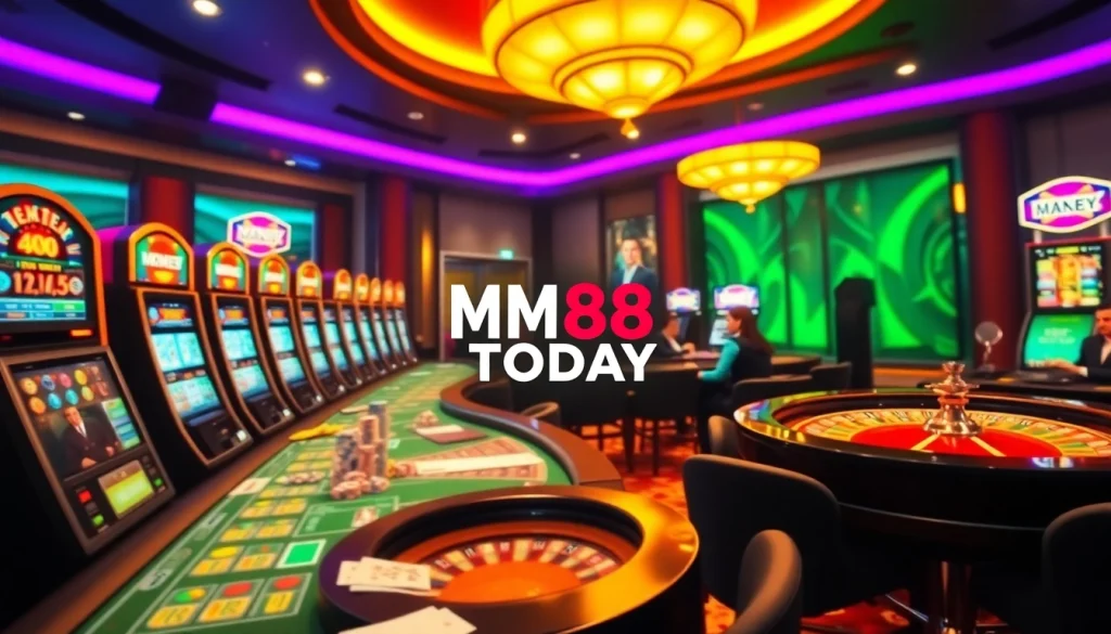 Exciting gambling atmosphere featuring MM88 TODAY with vibrant casino tables and slot machines.