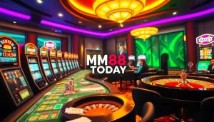 Exciting gambling atmosphere featuring MM88 TODAY with vibrant casino tables and slot machines.