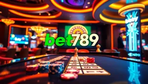 Engage in thrilling gameplay at bet789's premium casino with vibrant chips and cards.