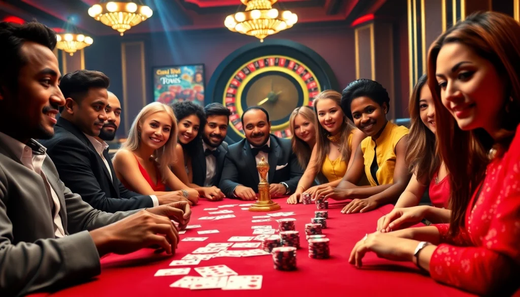 Players enjoying an exciting poker game at Hi88 com casino with vibrant chips and cards.