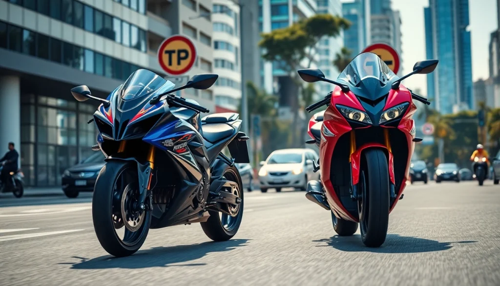 Escena callejera de Mundomotor con motocicletas Suzuki GSX-8R y Honda CBR 650R en Bogotá, Colombia.