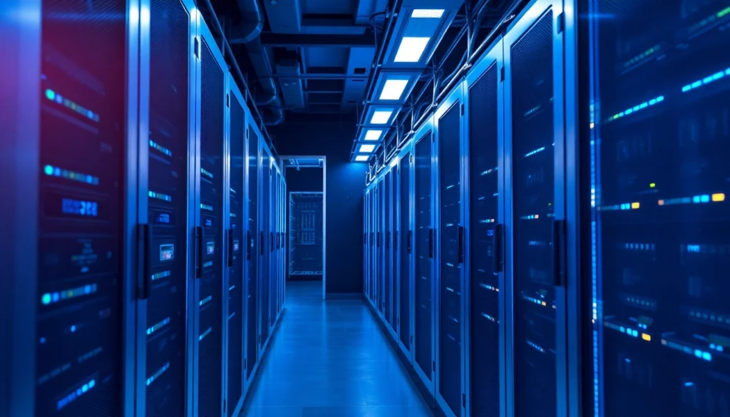 Unmanaged dedicated server setup in a modern, high-performance data center with sleek racks and ambient lighting.