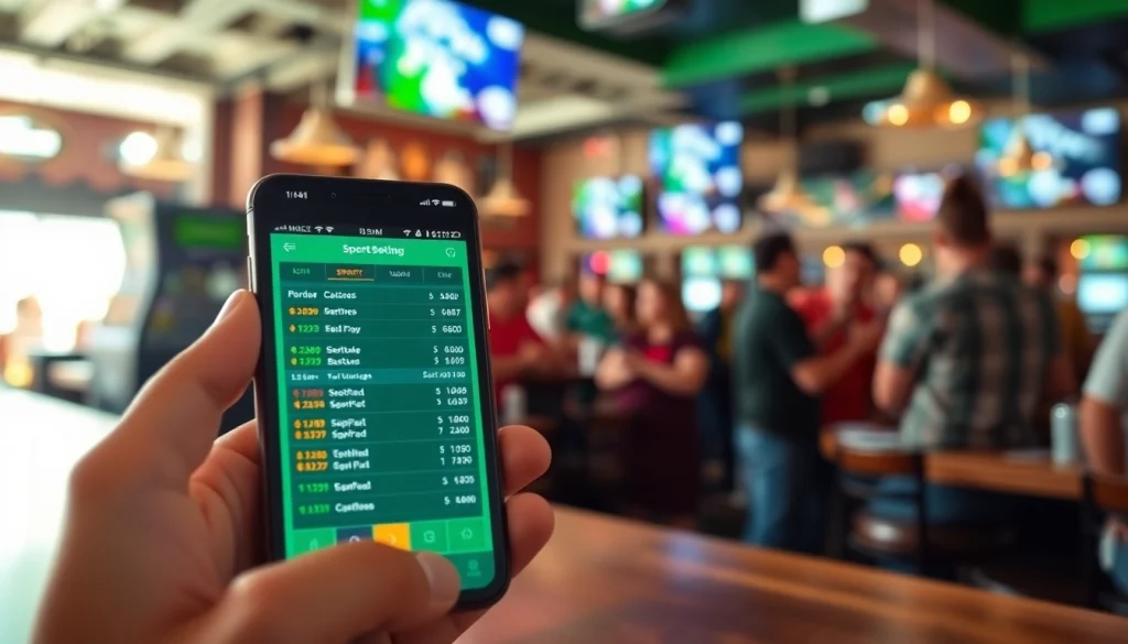 Engaging scene of sports betting sites Oklahoma showcased through dynamic mobile devices displaying odds.