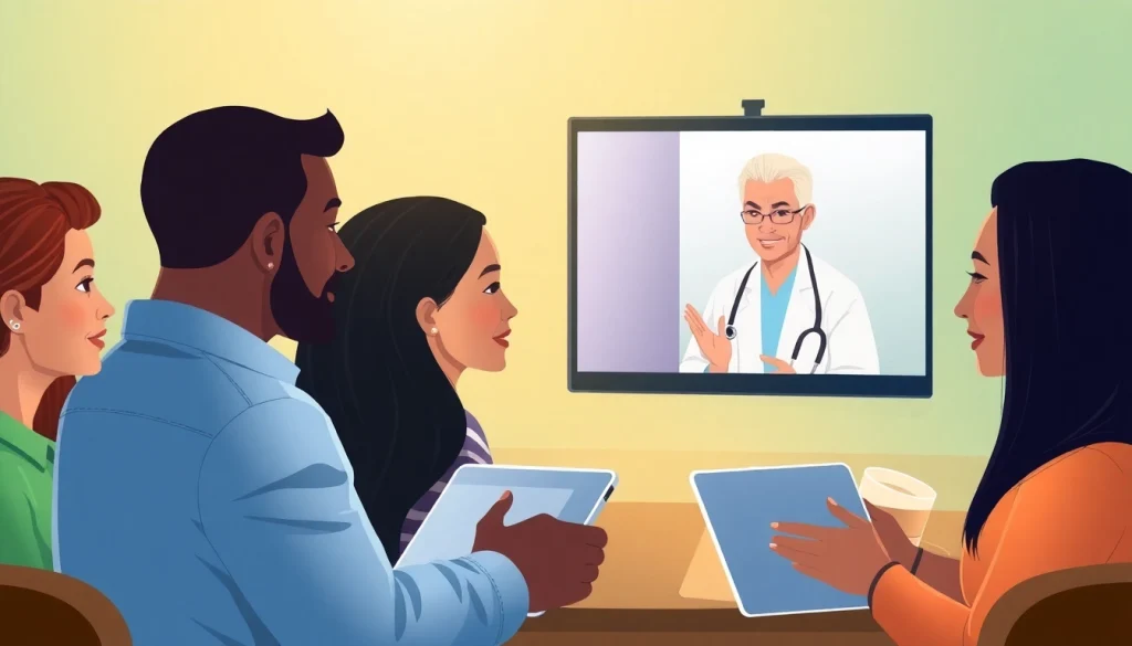 ウープス口コミオンライン診療の場面：多様な人々と医療専門家が薄毛治療のテレヘルスを実演。