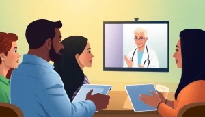 ウープス口コミオンライン診療の場面：多様な人々と医療専門家が薄毛治療のテレヘルスを実演。