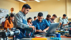 Engaged students learning at trade schools in southern California, showcasing hands-on training.