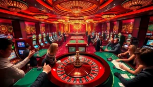 Players enjoying a thrilling game experience at 33win casino with vibrant slots and roulette.