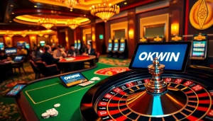 Experience exciting gameplay at OKWIN's luxurious casino tables, featuring roulette and poker.