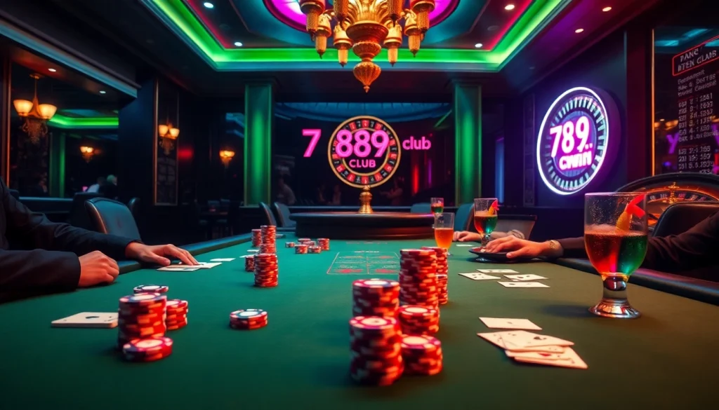 Players strategizing at a high-stakes poker table in the 789win club casino setting.