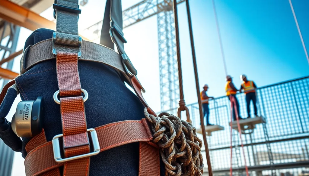 Fallskydd och säkerhetsutrustning för säkert arbete på hög höjd med professionella redskap.