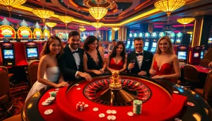 Excitement at the c168 com casino table with layered cards, bets, and gamblers in action.