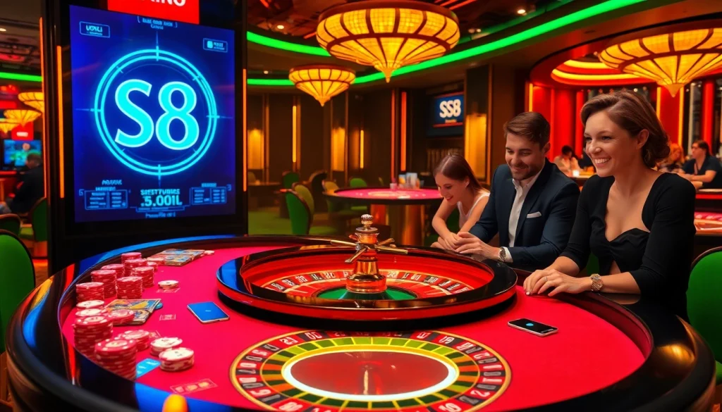 S8 casino experience with players enjoying vibrant tables and advanced technology in 2025.