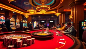 An exciting casino scene showcasing players enjoying games, reflecting the vibrant essence of okbay.