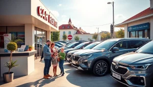 Inchiriere masini at a vibrant car rental agency in Chisinau, showcasing a variety of modern vehicles.