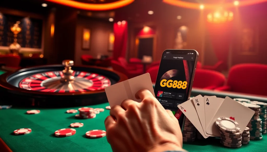 Enjoying the thrill of game at nhà cái GG88 with casino tables and vibrant action.
