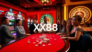 Experience thrilling gameplay at https://xx88.bar/ with vibrant casino tables and excited gamblers.