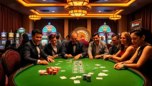 Exciting gambling action at https://kjc.jp.net/ with vibrant casino tables and players.