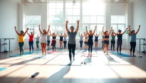 明るいスタジオで、多様な実践者を紹介する魅力的なピラティスクラス。ピラティス おすすめ に焦点を当てています。