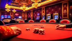 Experience luxury gambling at 8kbet with an intense poker game scene highlighting casino excitement.