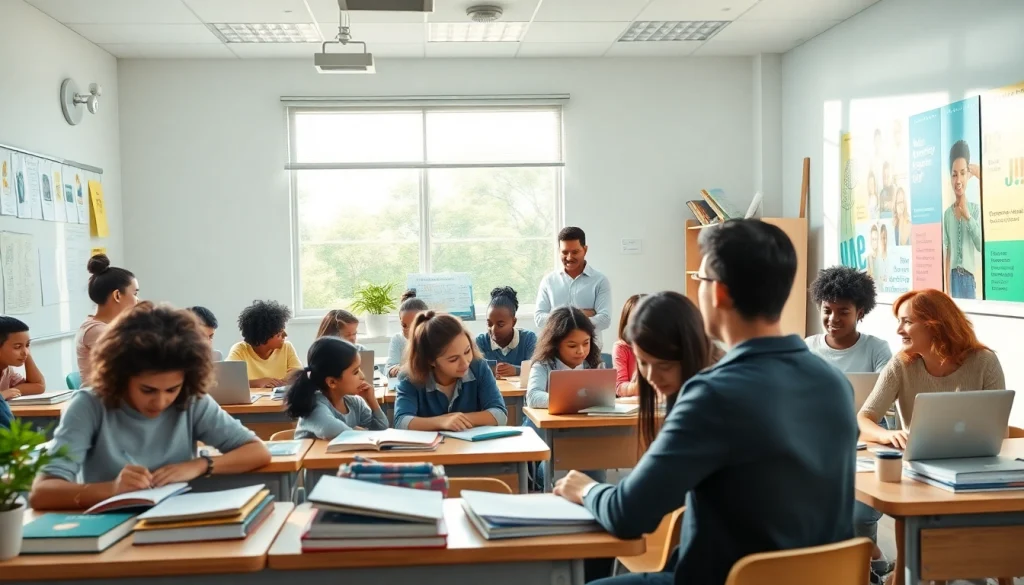 Engaging education scene showcasing collaborative learning and innovation.