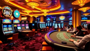 Exciting scene of a casino featuring games and tables from nhà cái okfun.