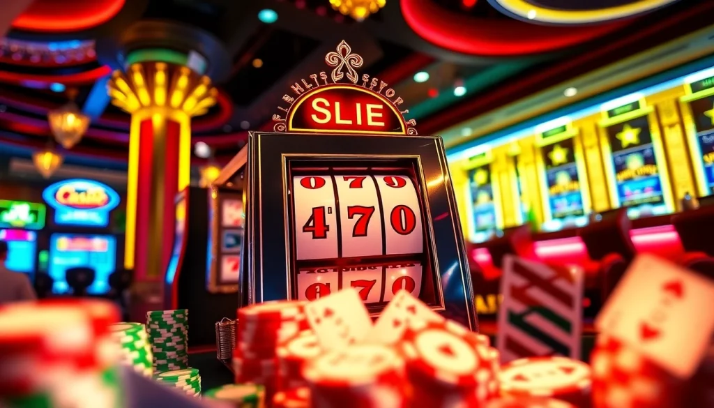 Experience the excitement of playing slot depo 1k at a high-stakes casino with vibrant colors and exhilarating energy.