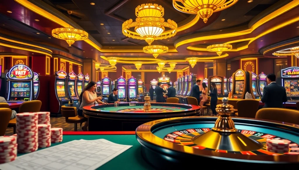 Experience the excitement of betting at https://xx88.day/ with a vibrant casino scene showcasing roulette, slots, and enthusiastic players.