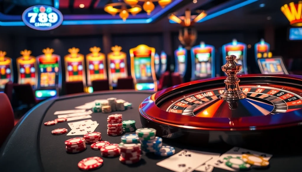 Experience the thrill of 789P at a luxurious casino table filled with vibrant poker chips and cards.