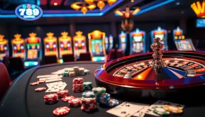 Experience the thrill of 789P at a luxurious casino table filled with vibrant poker chips and cards.