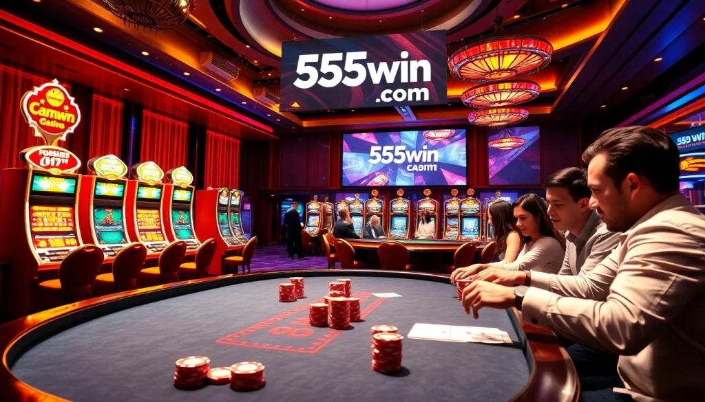 Experience thrilling action with 555win com as poker players engage at a vibrant casino table full of excitement.