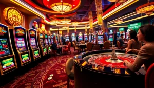 Experience the excitement of 7C77 casino games with vibrant slot machines and roulette tables.