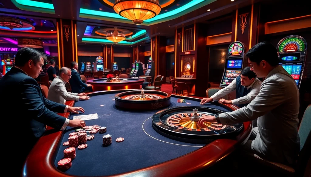 Engaged players at a high-stakes poker table showcasing the excitement of TT88 in a luxurious casino setting.