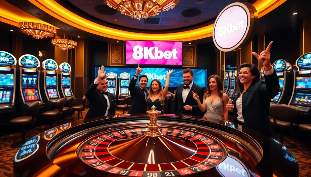 Experience the excitement of winning at 8kbet with luxury casino elements, including roulette and slots.