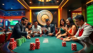 Players win big at a reputable nhà cái uy tín casino table with vibrant chips and cards.