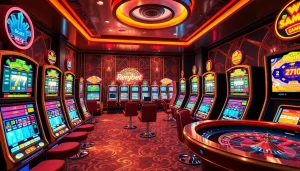 Naga169 slot machine surrounded by colorful casino elements highlighting thrilling gaming experience.