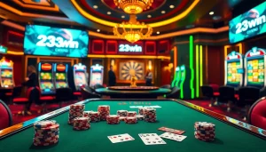 Experience thrilling moments at 23win's engaging casino games featuring vibrant tables and stylish gaming elements.