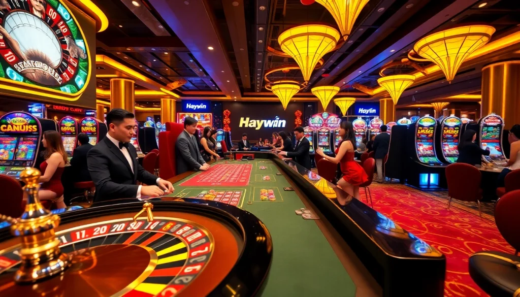 Experience the thrill of Haywin casino gaming with vibrant tables and dynamic slot machines in an upscale environment.