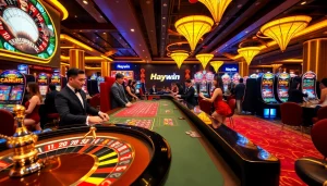 Experience the thrill of Haywin casino gaming with vibrant tables and dynamic slot machines in an upscale environment.