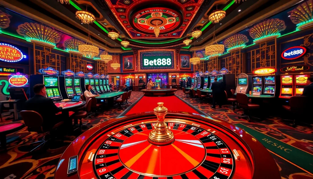 Experience thrilling gameplay at Bet888 with engaging casino tables and vibrant slot machines.