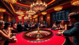Experience thrilling gameplay at https://uu8802.com/ with a luxurious roulette table surrounded by excited players.