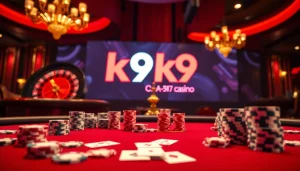 Engage in thrilling gameplay at k9k9 casino with vibrant poker tables and roulette wheels.