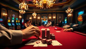 Experience strategic gameplay with poker chips highlighting online credit solutions in a vibrant casino setting.