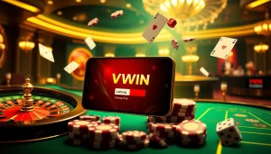 Engaging scene of VWIN login registration process with poker chips and roulette.