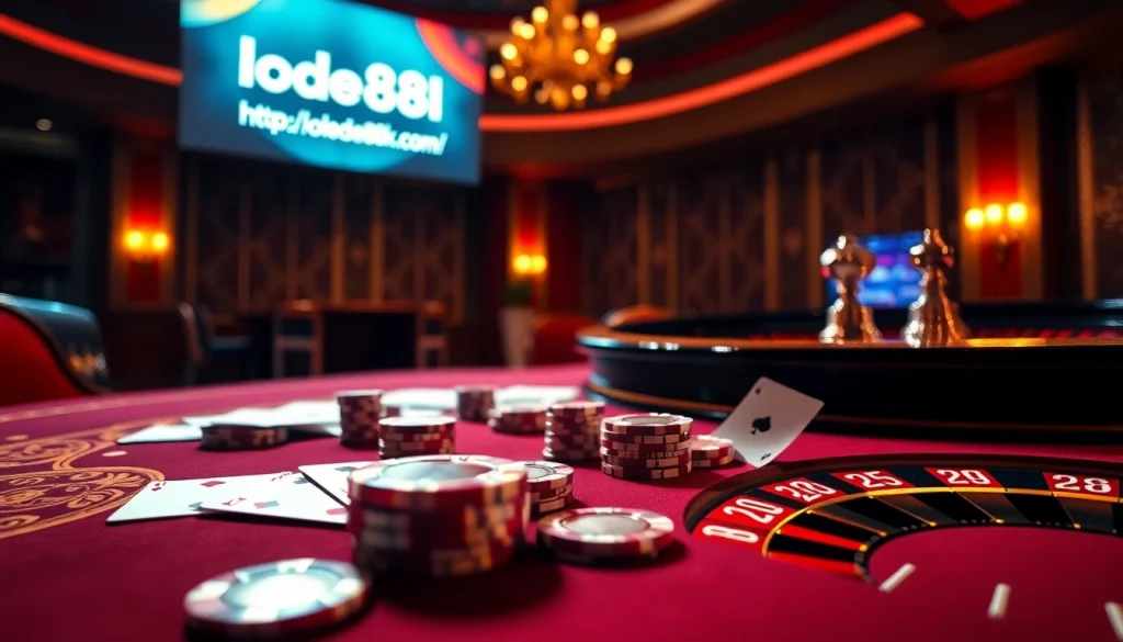 Experience thrilling gameplay at https://lode88uk.com/ with a luxurious casino table brimming with excitement.