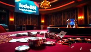 Experience thrilling gameplay at https://lode88uk.com/ with a luxurious casino table brimming with excitement.