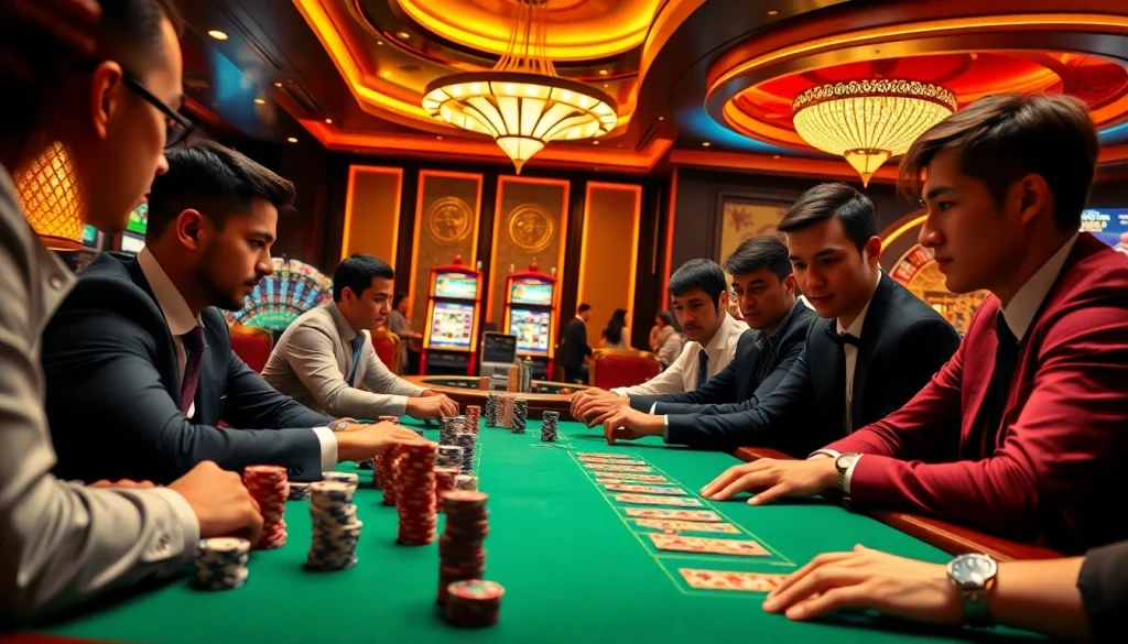 Experience sbobet betting excitement at a luxurious casino table with poker and roulette.