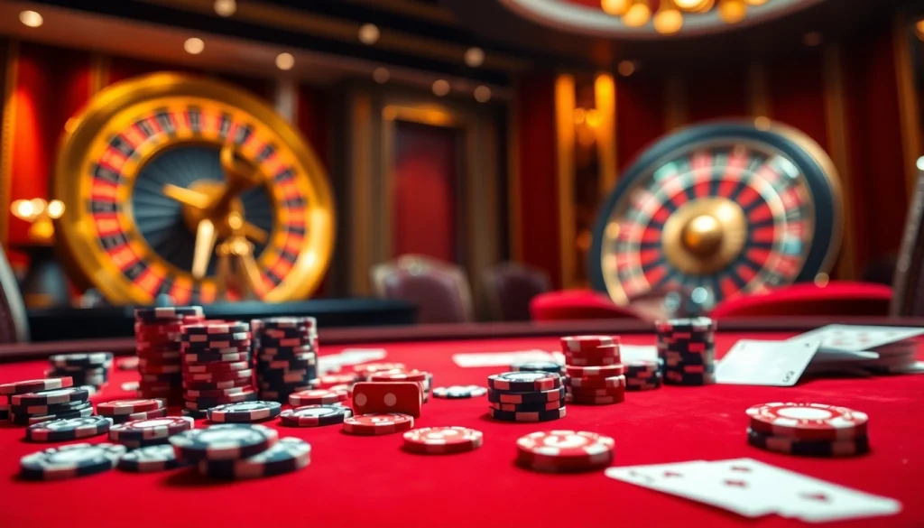 Experience the excitement of gambling with a roulette wheel and poker chips at https://rr88.navy/, showcasing luxury and strategy.