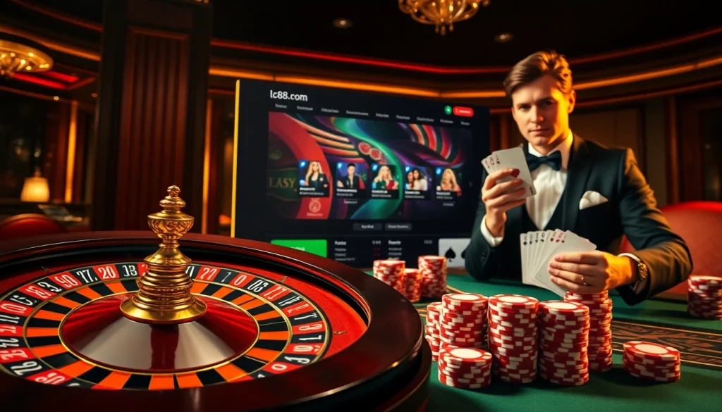 Experience the excitement of high-stakes gambling at lc88.com with vibrant casino visuals.