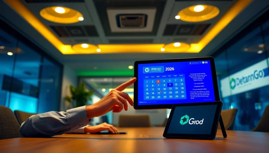 View of a professional at Detran GO using a tablet for IPVA 2026 payment calendar.