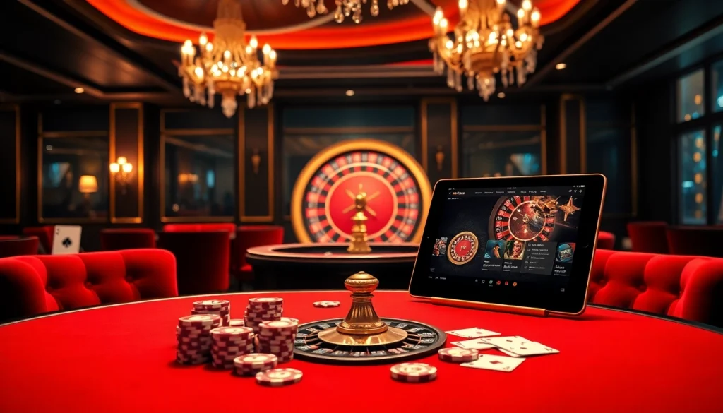 UU88 casino scene showcasing a roulette wheel, poker table, and modern online gambling interface.